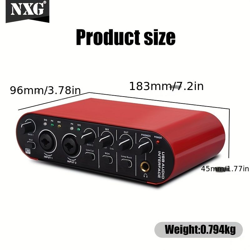NXG USBオーディオインターフェース 24ビット|192kHz コンピュータ録音ポッドキャストおよびストリーミング用ファンタムパワー プラグアンドプレイ ノイズフリー コンテンツクリエイター ミュージシャンなどに適しています