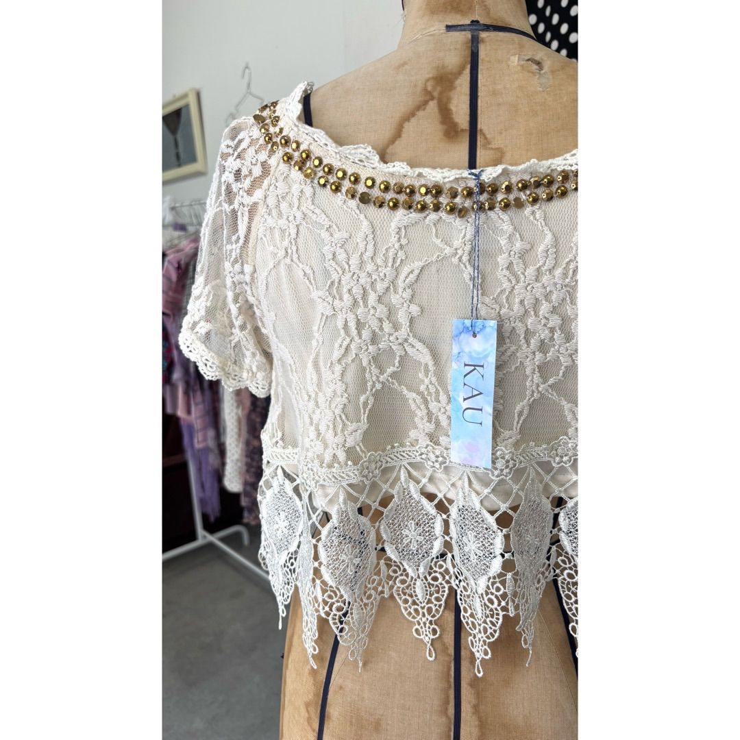 embroidery tops / 刺繍 シアー クロップドトップス #a917