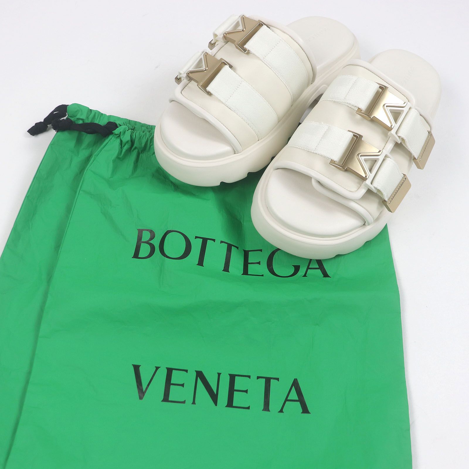 ボッテガヴェネタ 690097 FLASH フラッシュ ベルト付き ボリューム スライドサンダル アイボリー 41 保存袋付き イタリア製 メンズ