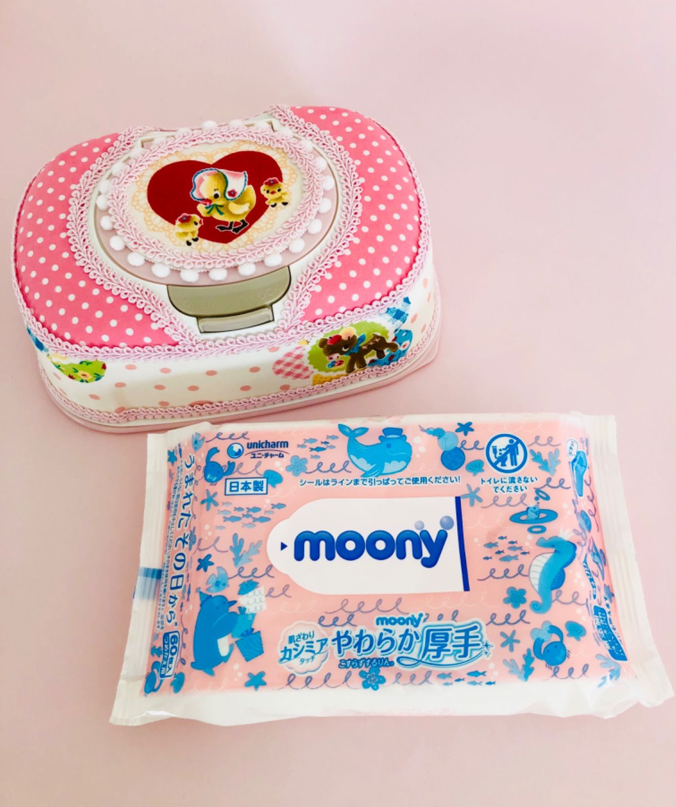 ファブリックデコ moonyおしりふきケース ✿中身をお付けして発送し