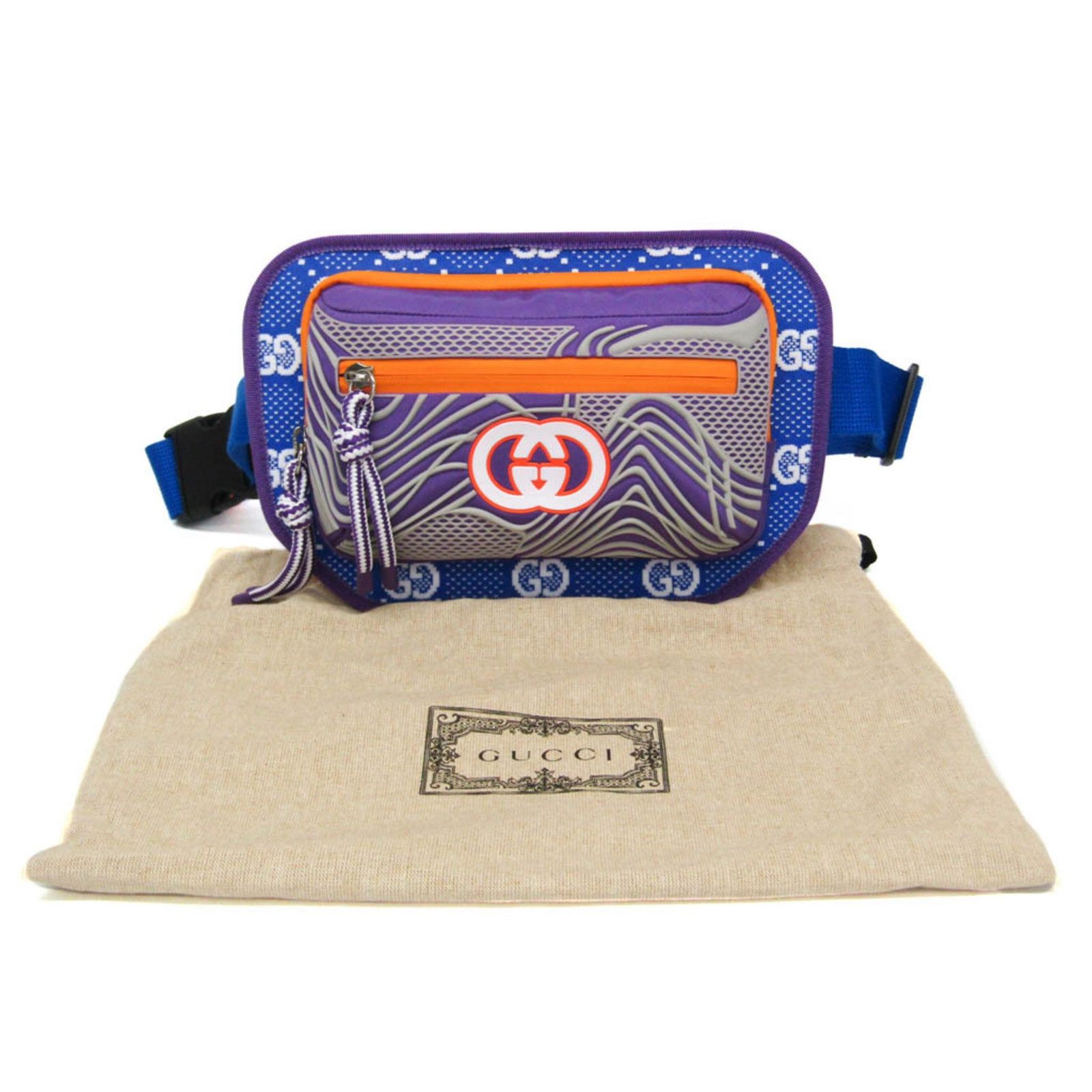 グッチ Gucci インターロッキングG 752102 メンズ レディース ナイロン キャンバス ウエストバッグ ボディバッグ ブルー マルチ パープル