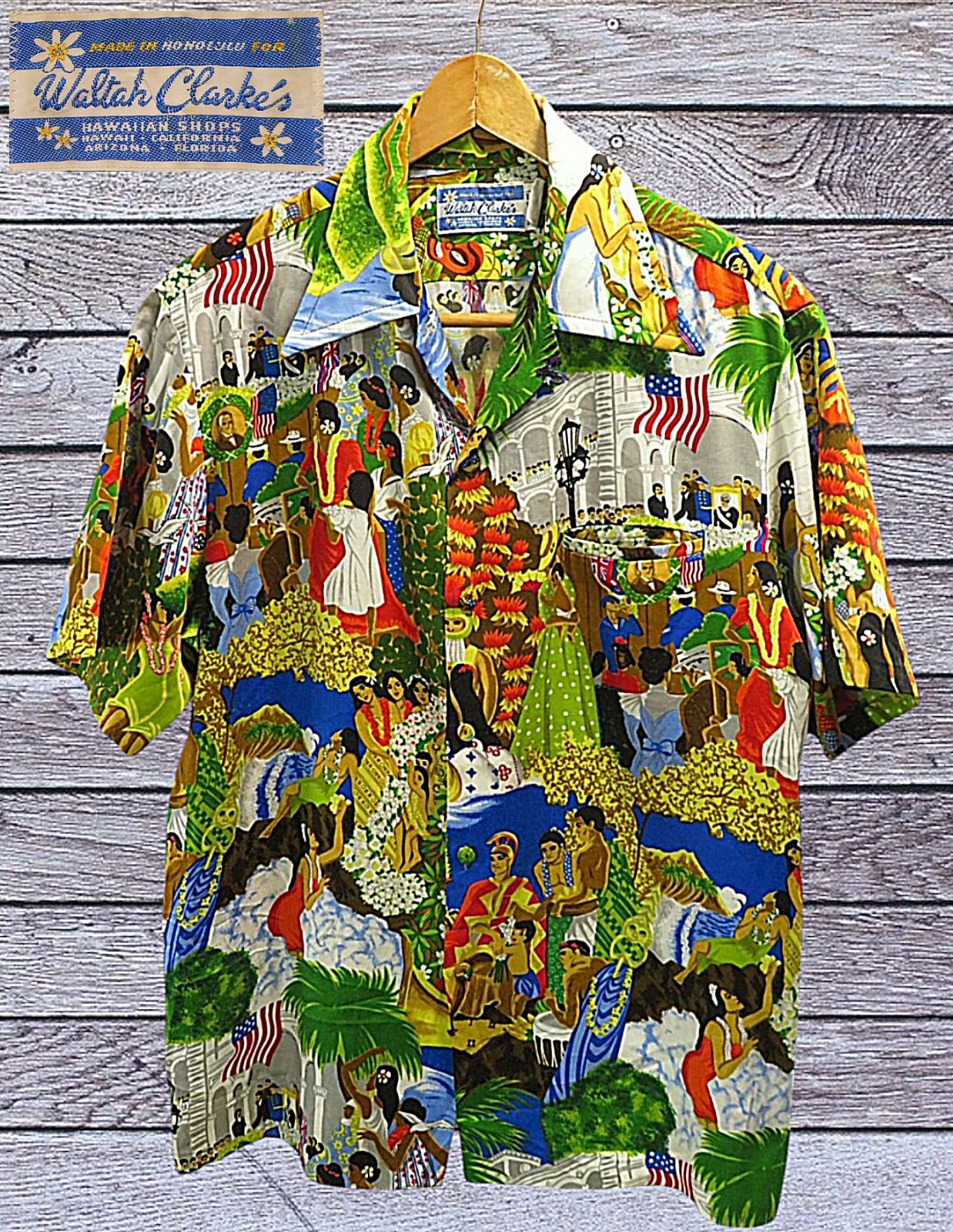 Honolulu ホノルル製 Lサイズ Waltah Clarkes ウォルタークラーク 70s頃 アロハシャツ ビンテージ EUGEME SAVAGE ユージンサベージ