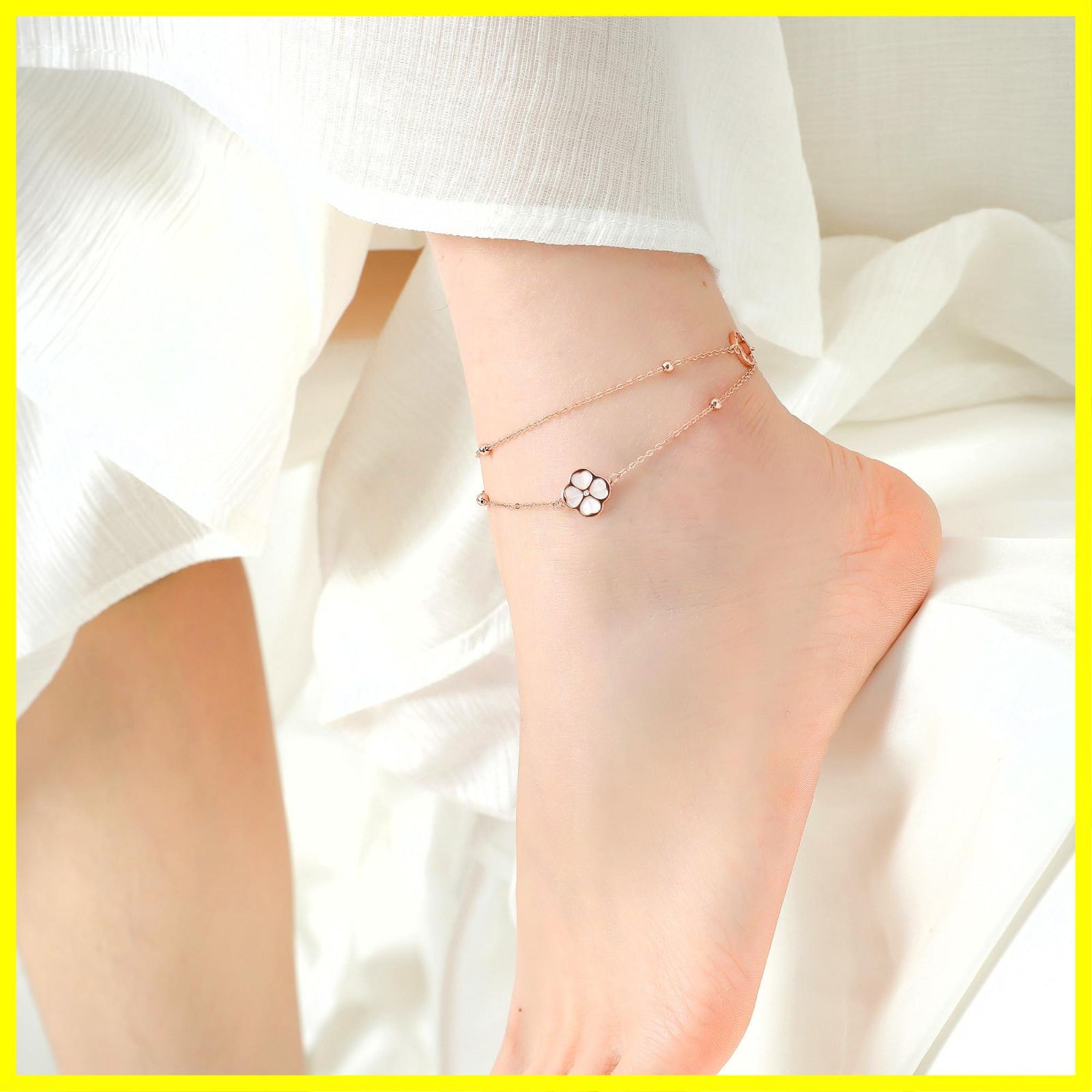 2連チェーン 幸運と勇気のシルバー925 18金 - つけっぱなし人気 ピンクゴールド四つ葉のクローバーデザイン 金属アレルギー対応 シンプルかわいい レディース アンクレット 贈り物 つけっぱなしOK シルバーサンダー NEXPOTALLINN_EU