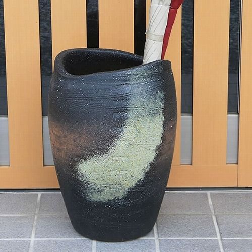 信楽焼　傘立て 窯変 高さ４７cm 傘立て 信楽焼 陶器 価格.com - 灰 窯変 壷型変形傘立 彩り屋