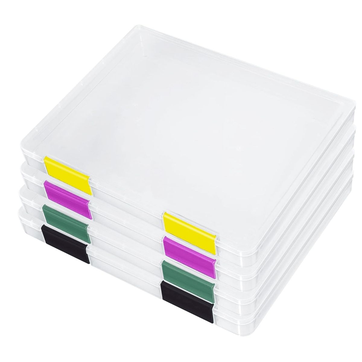 4パック PVC A4 ファイルオーガナイザーボックス ラベル付き - 21.59x27.94 cm レターサイズ用紙 スクラップブック ドキュメント収納ケース