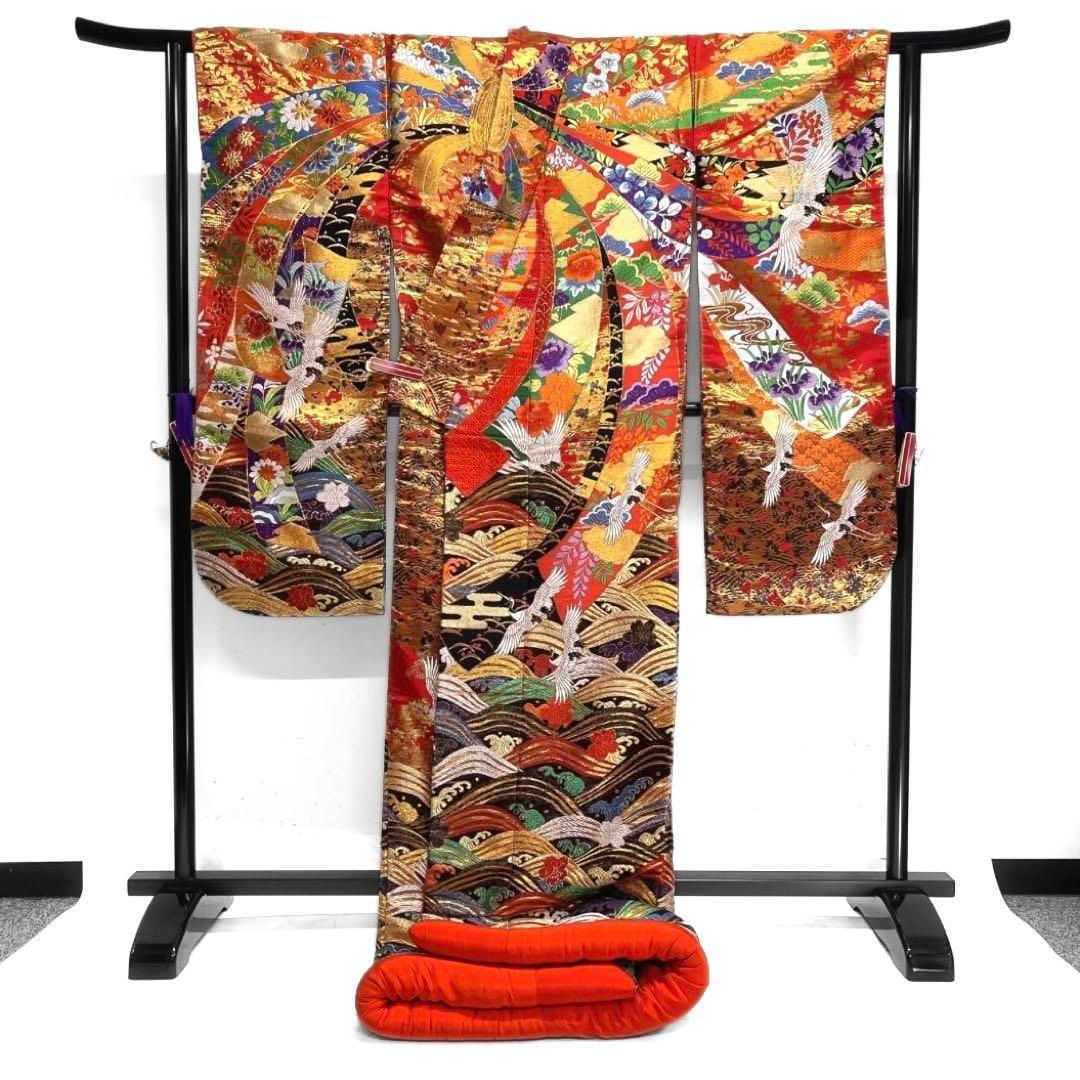 作家もの 色打掛 白鶴熨斗彩波文 唐織 花 松 桜 着物 043a d ③ - メルカリ