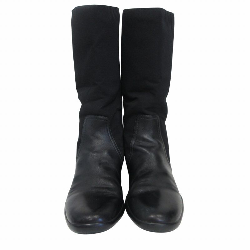 PRADA ロングブーツ PRADA プラダ レザー×Re-Nylon ロングブーツ ブラック - メルカリ