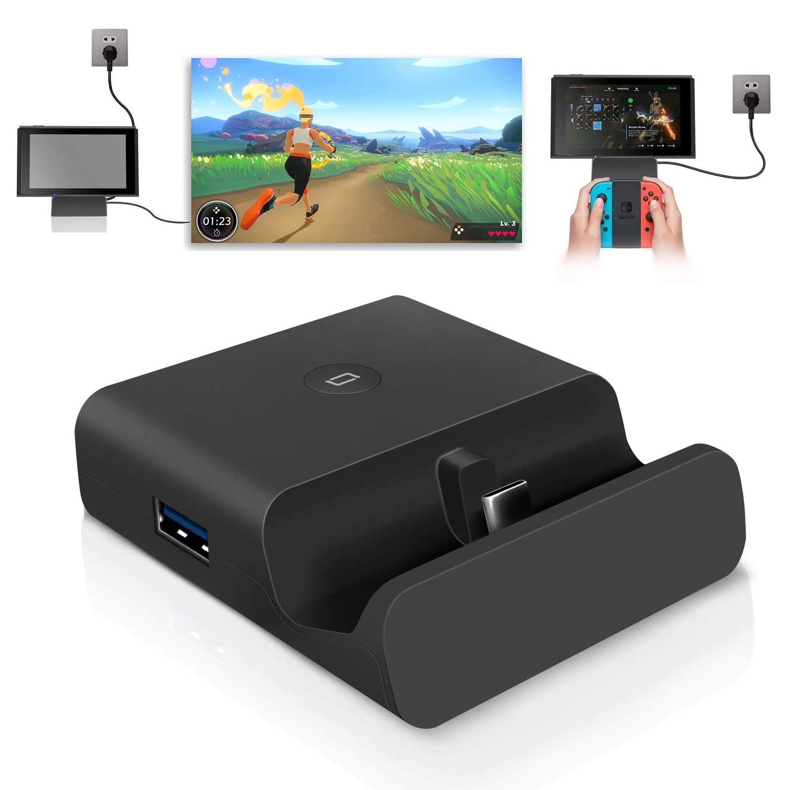 Switch ドック 充電スタンド TV出力 4K 1080解像度 最新システム対応 【HDMI変換/TVモード/テーブルモード】切り替え 30W高出力対応 ポータブル USBハブスタンド Type-C USB3.0 アダプター ジョイコン/プ