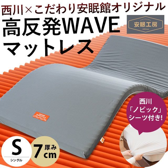 【西川シーツ付きセット】西川 ウェーブ高反発マットレス シングル 圧縮【JC02009215GR-3207】