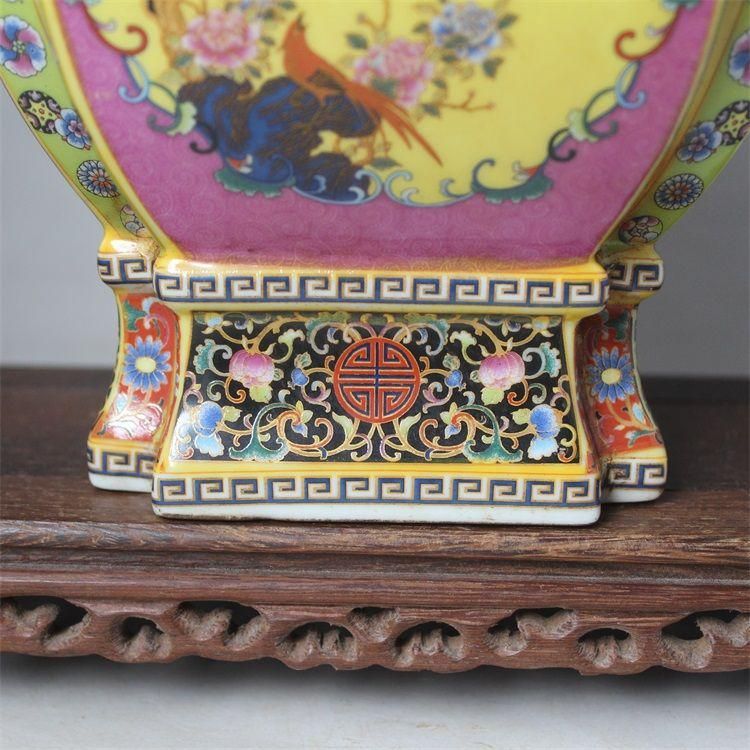 琺瑯彩四方花鳥尊瓶 景徳鎮 陶磁器 装飾品 現代工芸品 美術品