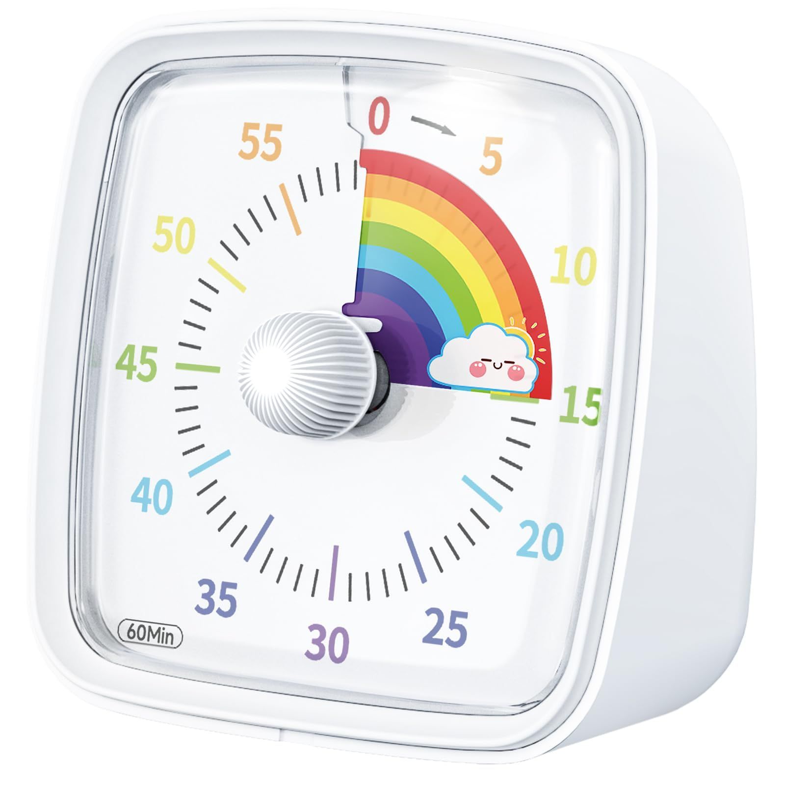 【在庫処分】Yunbaoit タイマー タイマー 勉強-60分ビジュアルタイマー（子供用、大人用）、家庭、キッチン、学校、職場で使用可能 (白い虹)
