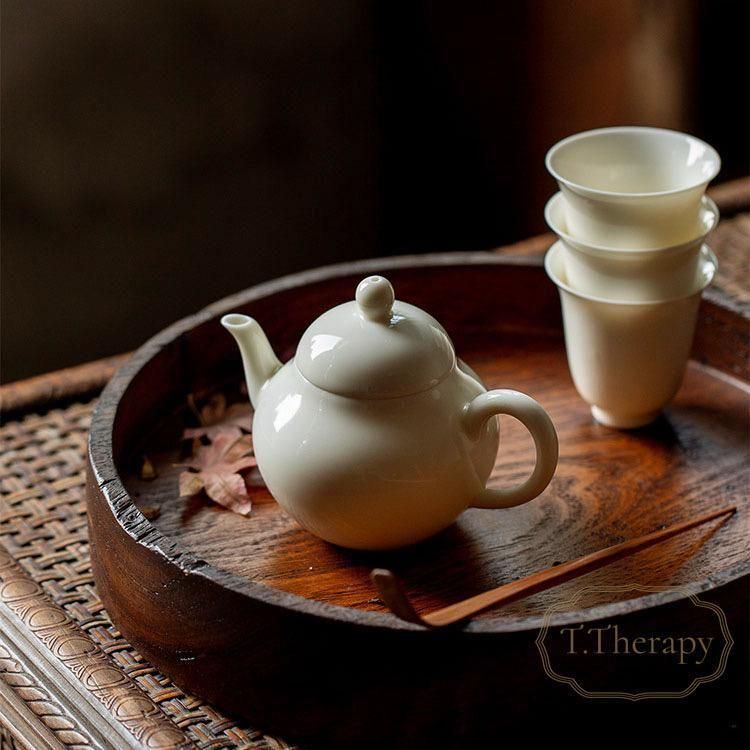 手作り 中国茶器 台湾茶器 白磁 急須 煎茶道具 梨型 茶壺 杏白釉