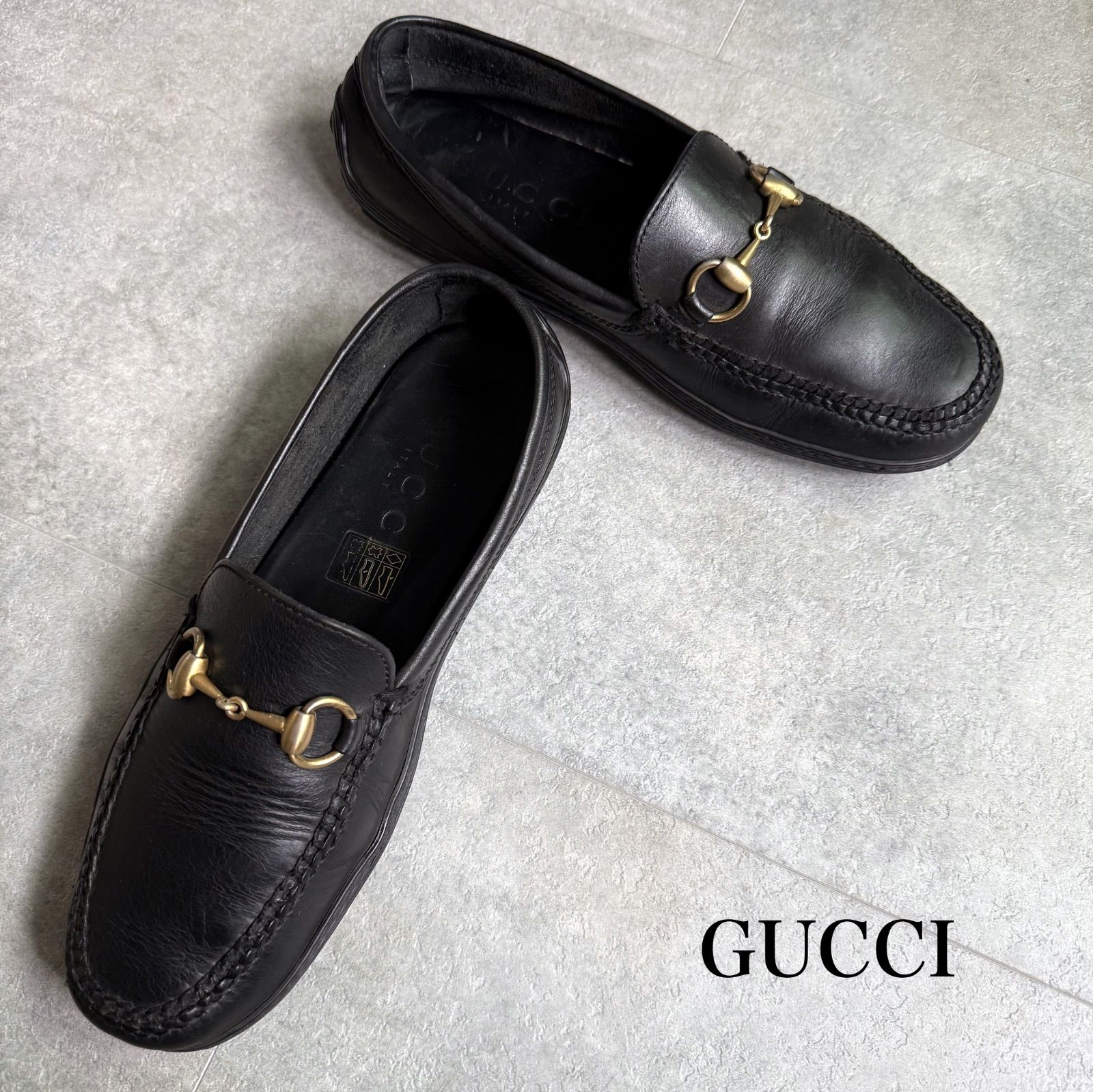 GUCCI グッチ ホースビットローファー ドライビングシューズ ブラック ゴールド 41 1 2 M レザー メンズシューズ 26.5cm