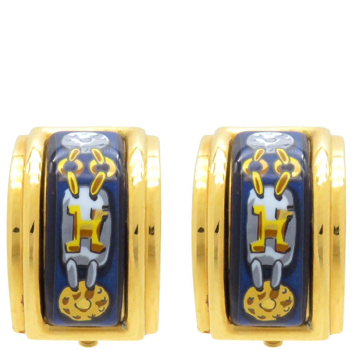 エルメス HERMES イヤリング エマイユ GP 七宝焼き ネイビーX