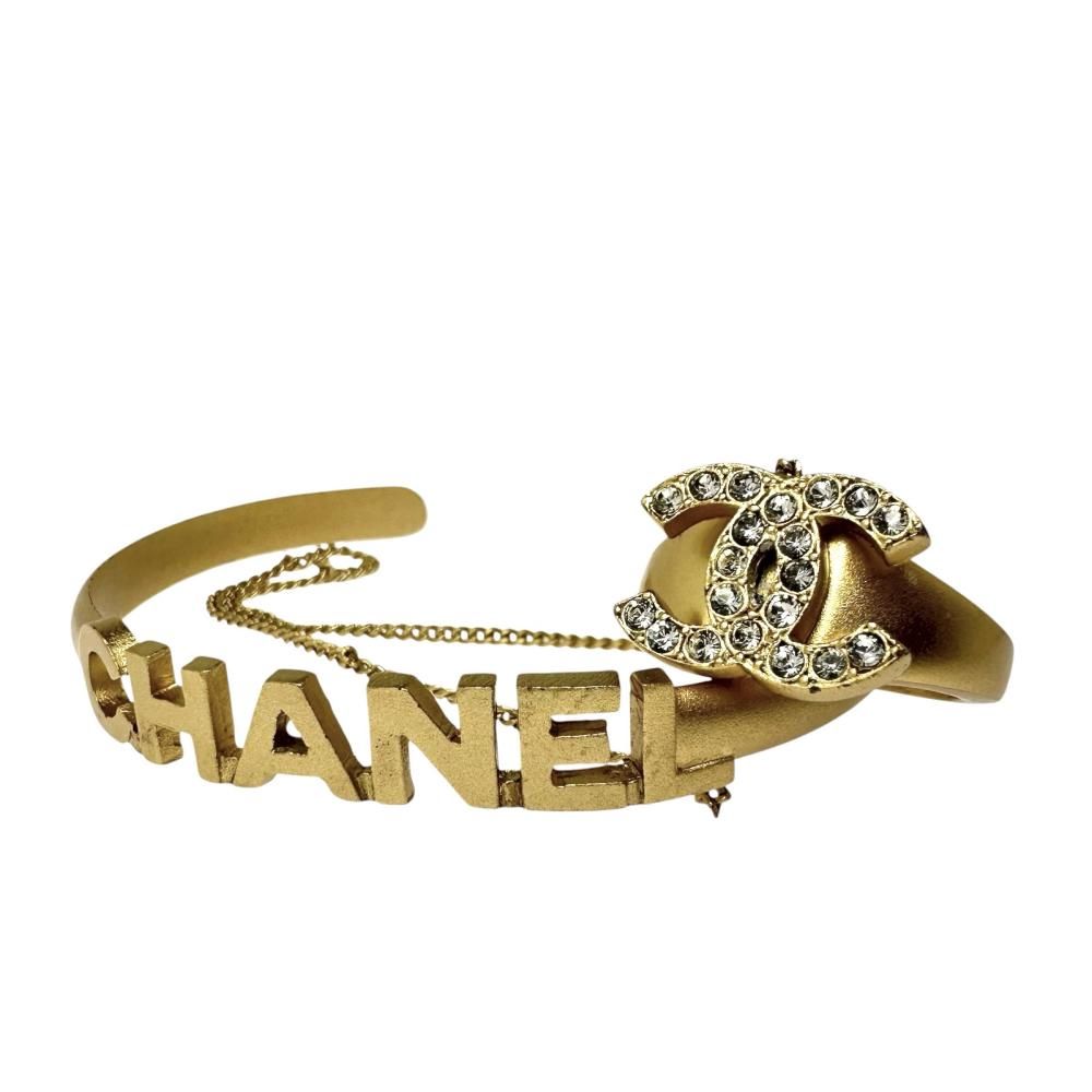 CHANEL|シャネル ココマーク リング付きブレスレット バングル GP|ラインストーン 15.0g 01C ゴールド レディース 真子質店 GD