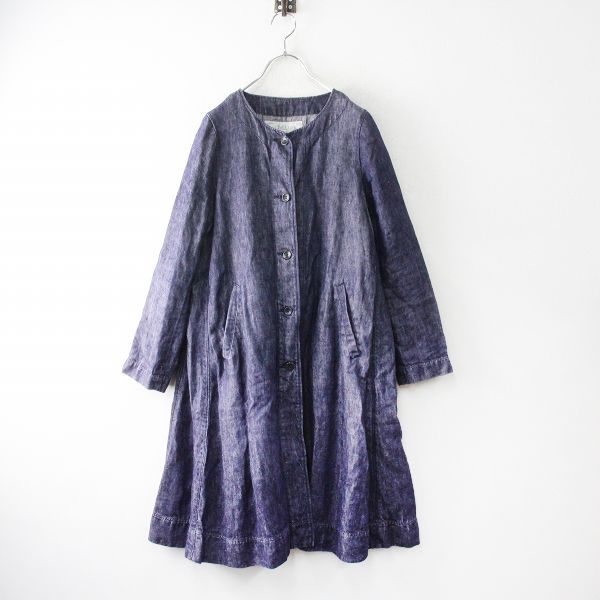 LISETTE リゼッタ リネンデニムノーカラーコート 36/ネイビー フレア