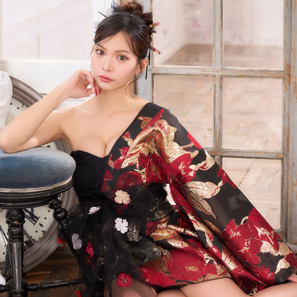 花魁コスプレ 着物ドレス 和柄 花柄 ワンショルダー 着物ミニドレス セクシー 衣装 ダンス ステージ 撮影 イベント衣装