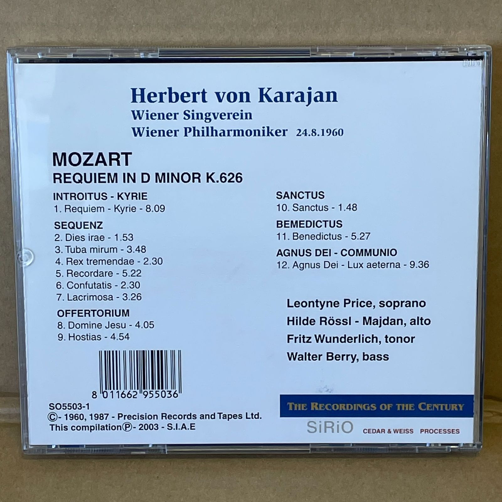 カラヤン モーツァルト レクイエム ウィーンフィル 1960録音