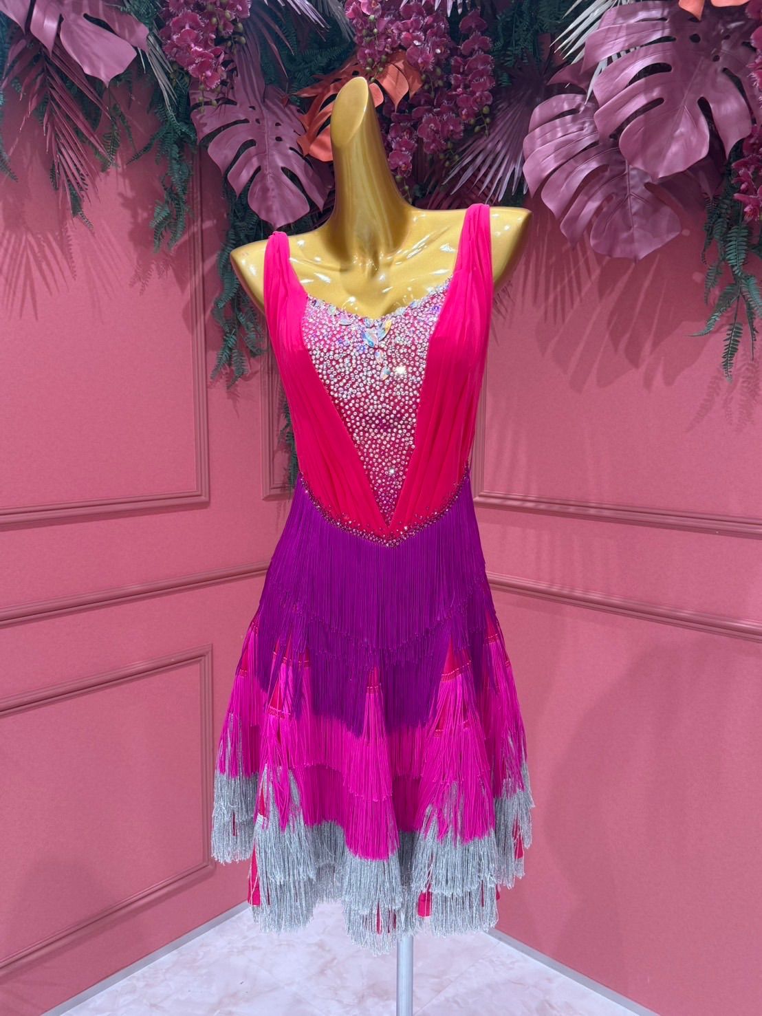 社交ダンス gentil ジャンティ ラテンドレス ピンク サイズL - メルカリ