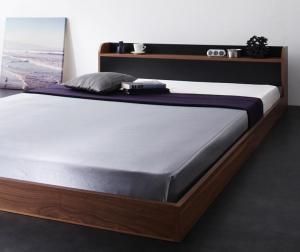 棚・コンセント付きバイカラーデザインフロアベッド プレミアムポケットコイルマットレス付き セミダブル 組立設置付