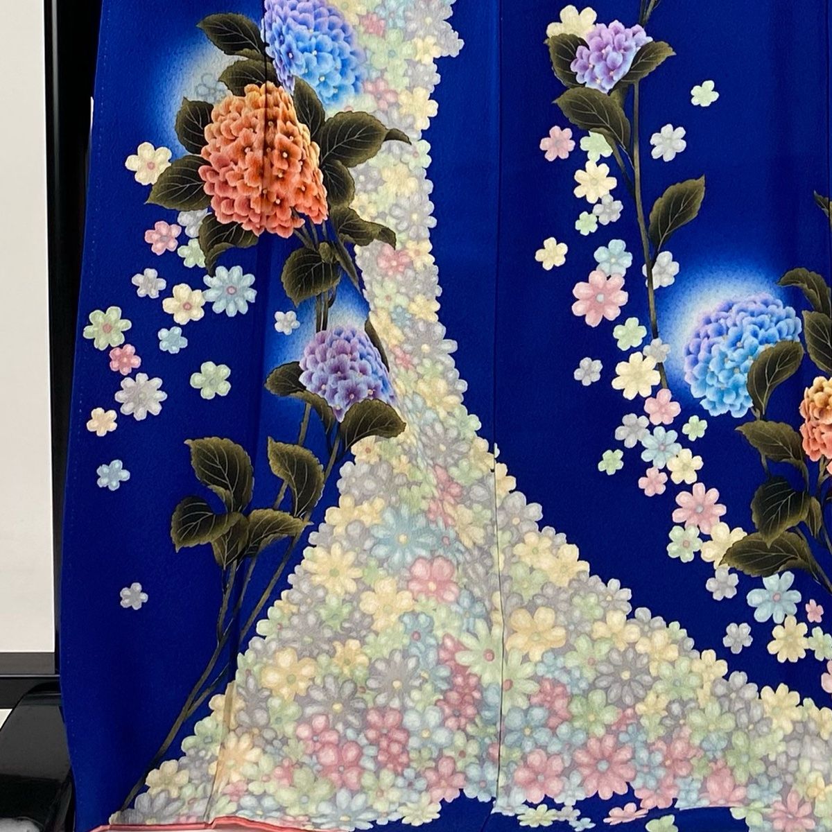 振袖 身丈172cm 裄丈66.5cm M 袷 紫陽花 金彩 ぼかし 青 正絹 秀