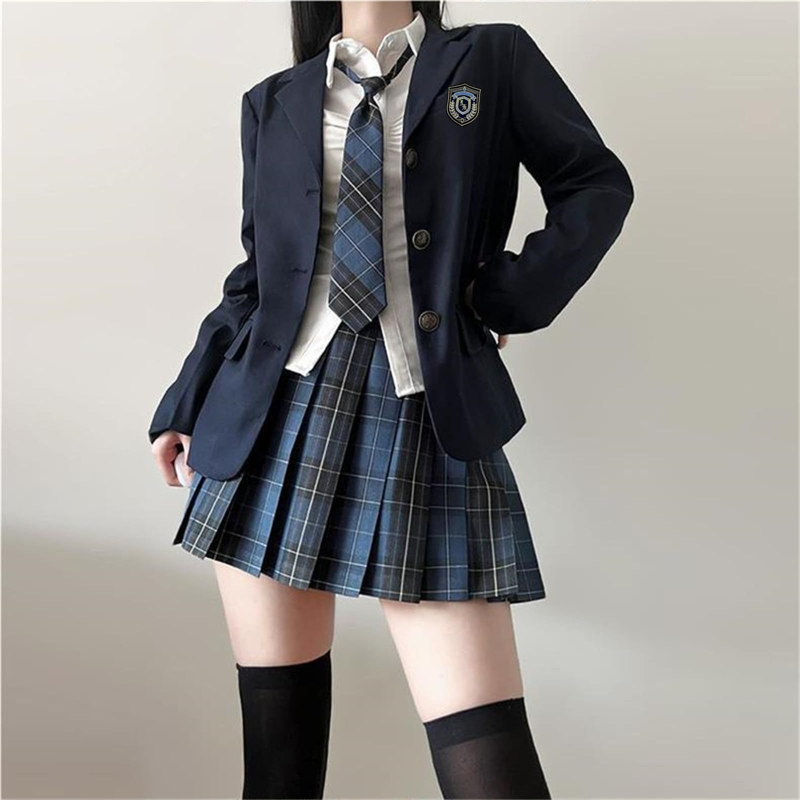 Sivrusn 制服 コスプレ ブレザー 女子高校生 5点セット 女子高生制服 スカート チェック シャツ ネクタイ バッジ JK 学生服 スクールブレザー 入学式 卒業式