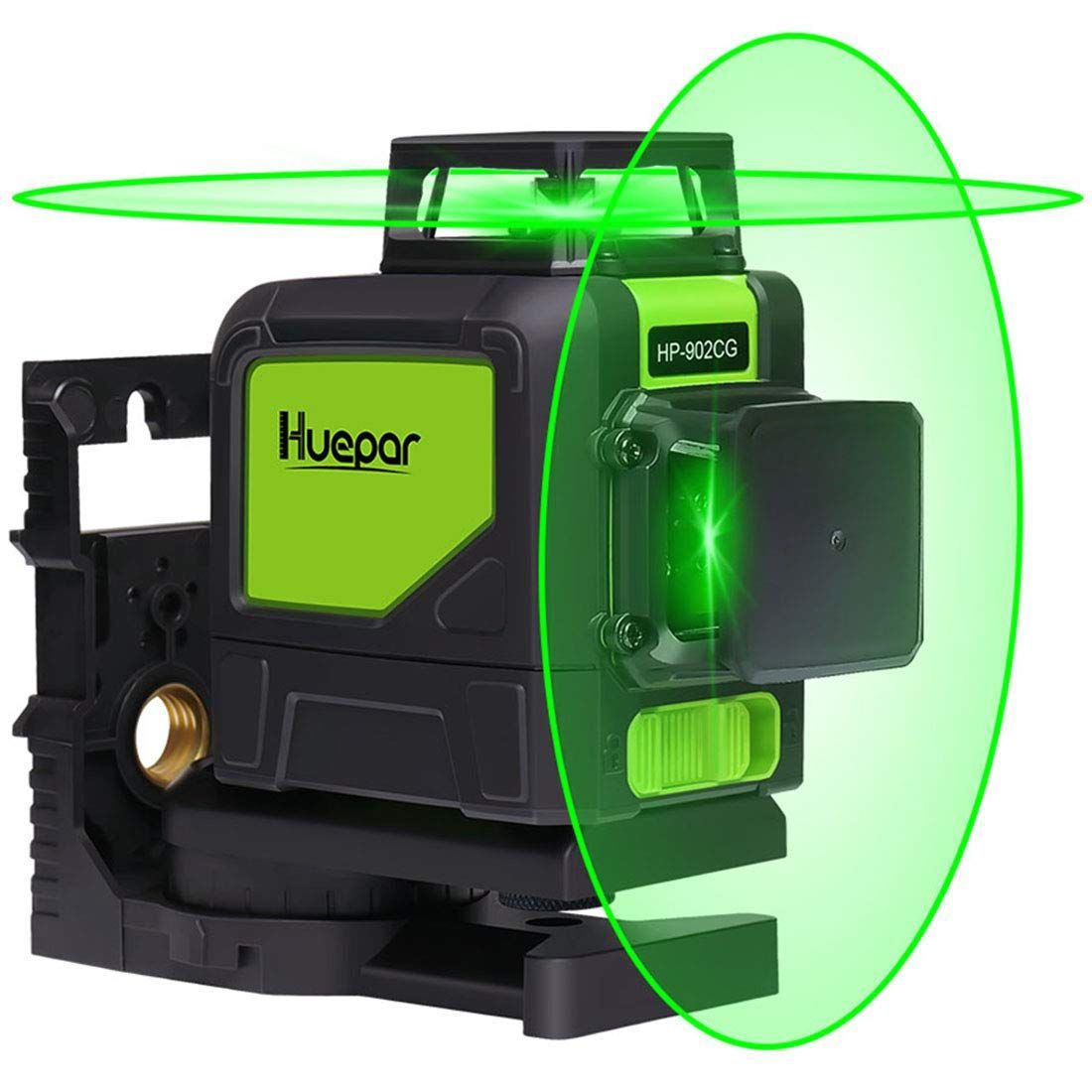 Huepar 2x360° レーザー墨出し器 グリーン 緑色 レーザー クロスライン 自動水平 高輝度 高精度 ミニ型 多機能取付台付属 横フルライン1本＋縦フルライン１本タイプ 902CG