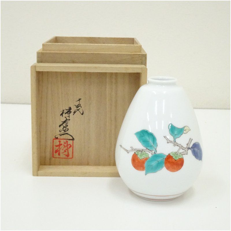楽吉左衛門十一代 慶入 オリベ釉 花入／共箱／絵織部 一輪挿し 花生 伊万里色絵花輪郭皿 五枚組 桐鳳凰紋皿 菊花皿 平向付Antique