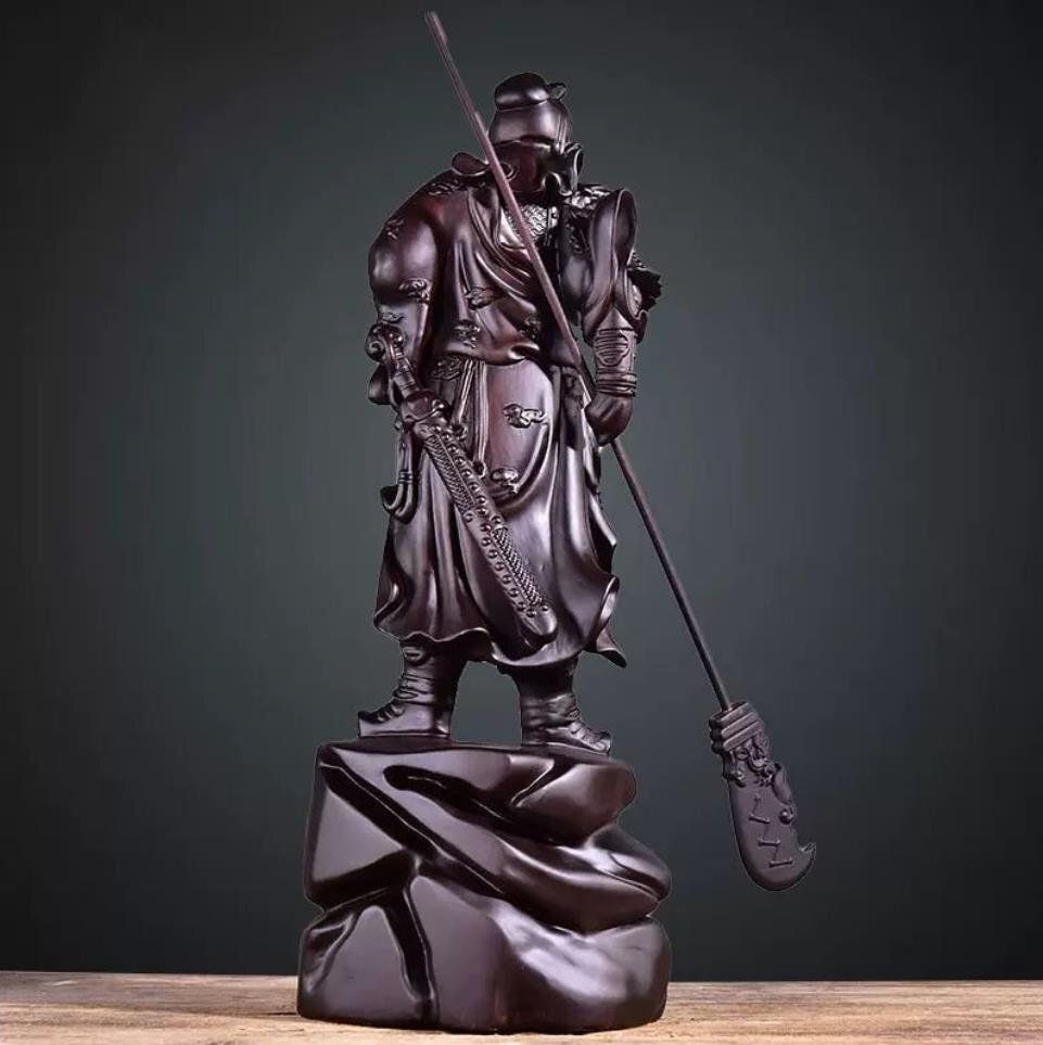 木彫 中国武将 三国志 関羽像 仏教工芸 精密細工 精密彫刻 黒檀