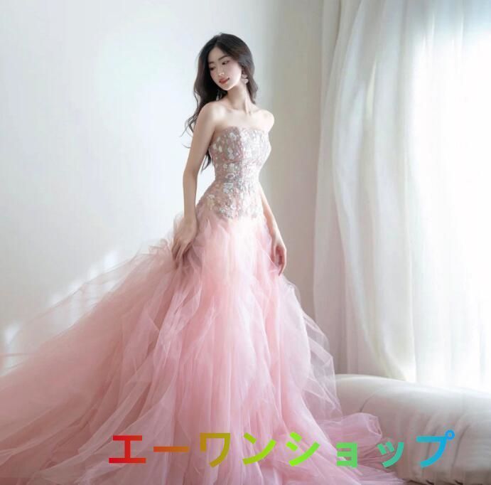 フェアリー ロマンティック ピンク 新婦 結婚 お色直しドレス 宴会 演出 司会者 ウェディングドレス イブニングドレス 発表会 成人式 年会