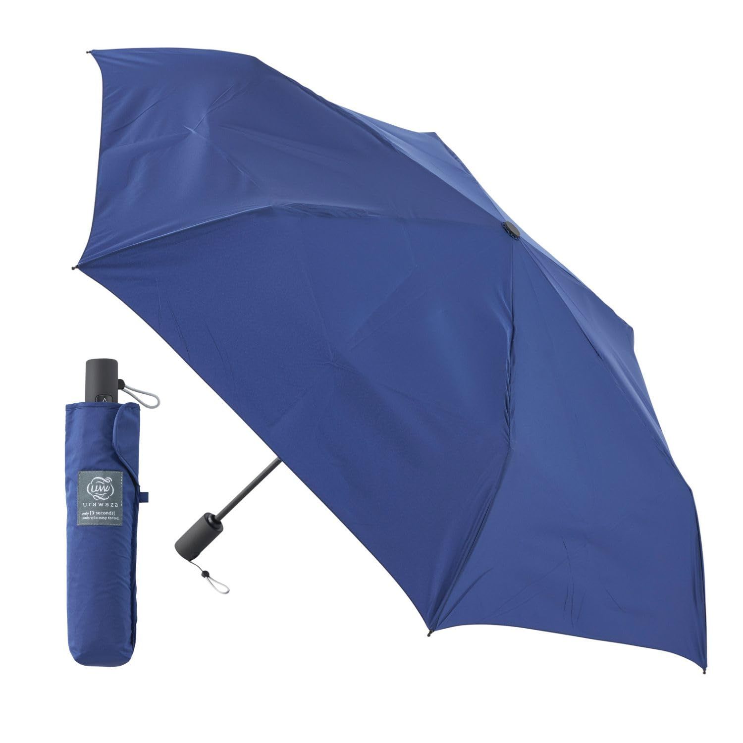 3秒のurawaza ウラワザ スリム 軽量 自動開閉 折りたたみ傘 UVカット 晴雨対応 55cm 10298 ディープブルー ディープブルー 親骨の長さ 55㎝