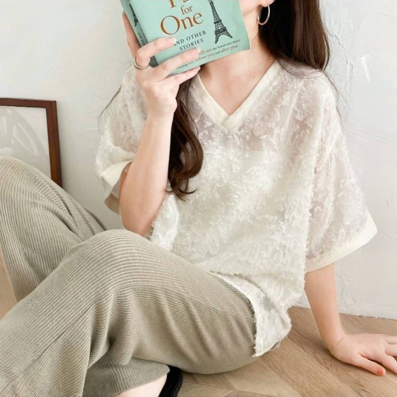 ☆（予約販売の商品）tops409 シャツ ブラウス シアーフラワー