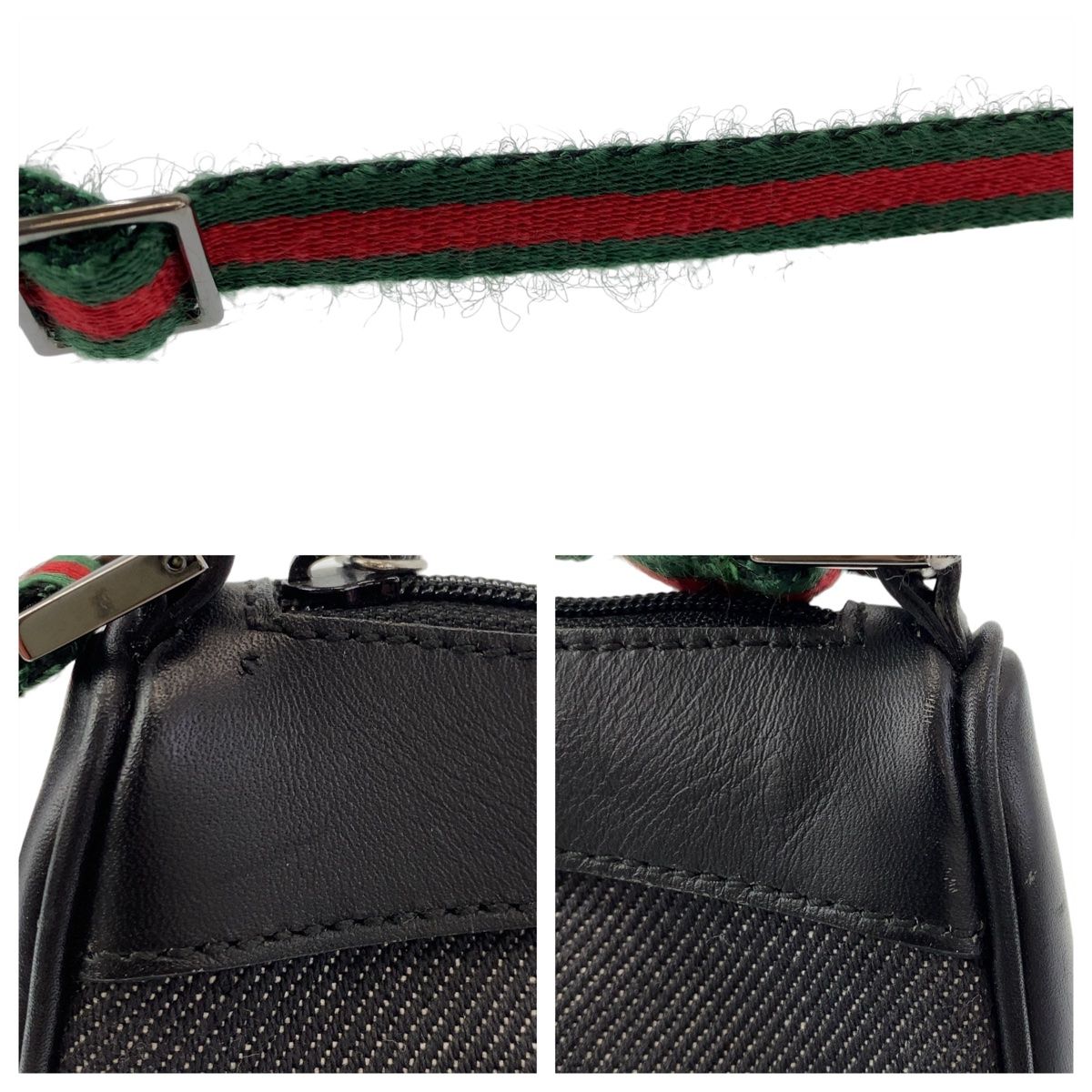 【美品】グッチ アクセサリーポーチ レザー×キャンバス GG柄 シェリーライン 美品 GUCCI グッチ シェリーライン ブラック シルバー金具