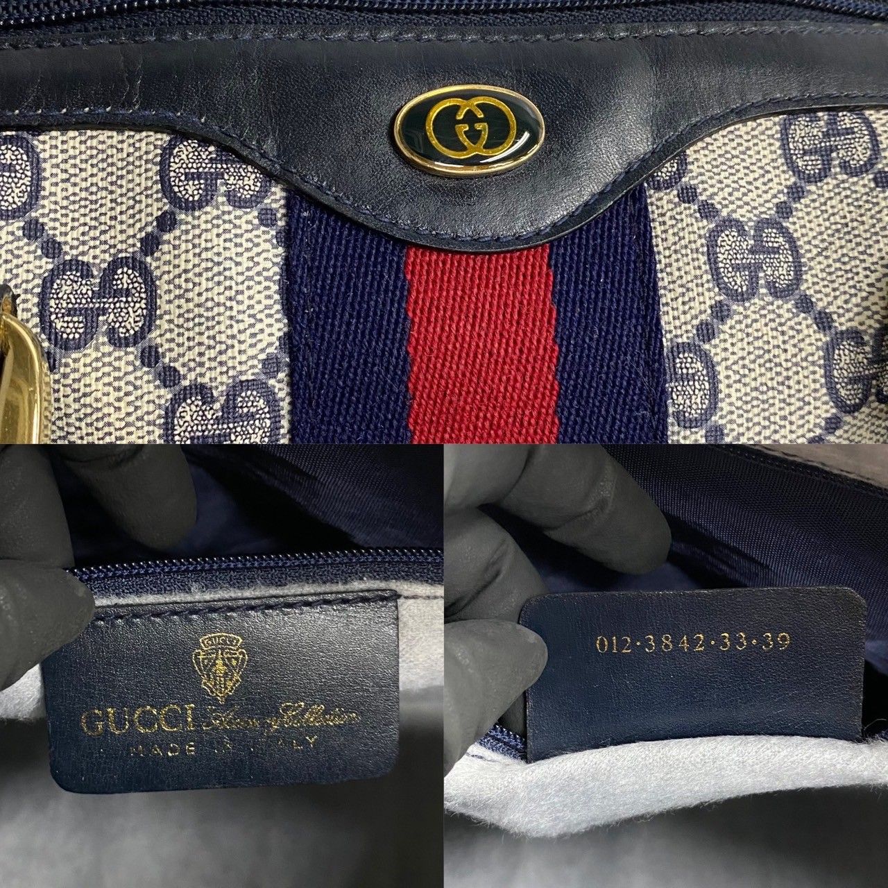 極 美品 袋付 GUCCI オールドグッチ ヴィンテージ シェリーライン GG ロゴ 金具 レザー ハンドバッグ ミニ ボストンバッグ ネイビー  22315 - メルカリ