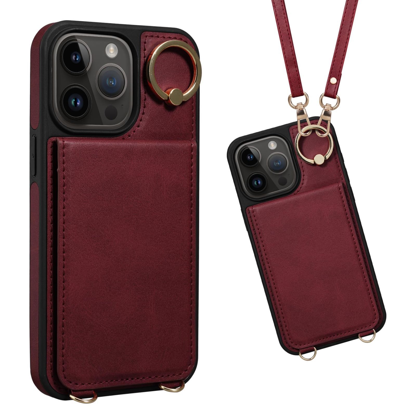 【在庫処分】ProMax 用 スマホケース 用 iPhone15 Pro Pro Max 用 Max ショルダー ストラップ 背面ケース iPhone15 Shlybaay 肩掛け 手帳型ケース カード収納 斜め掛け カードケース 首掛け スタンド PUレザ