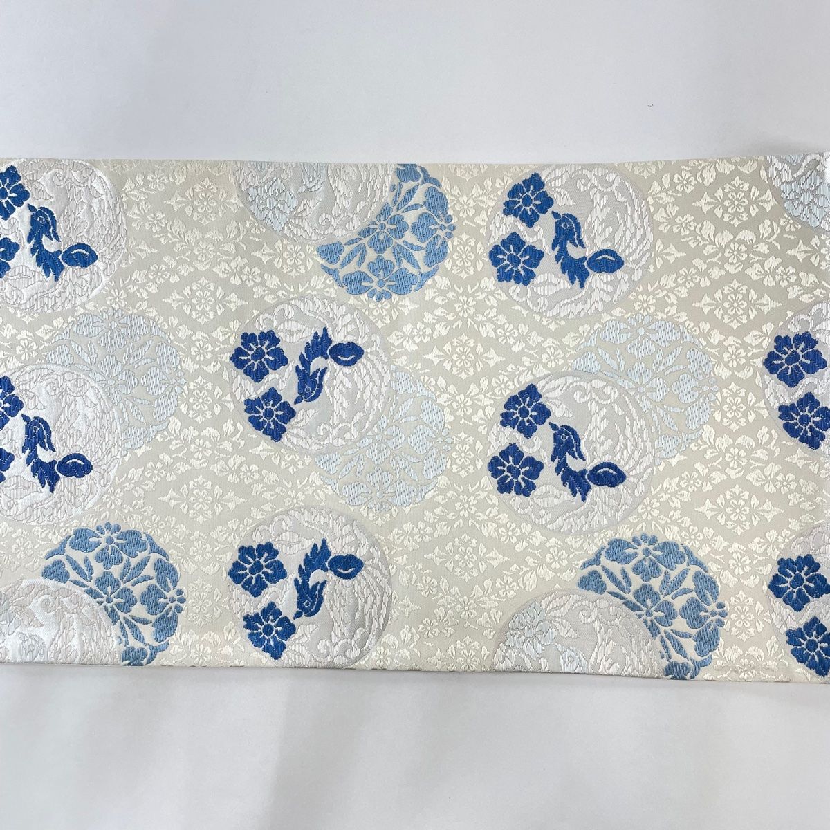 袋帯 美品 秀品 鳥 花丸文 唐織 クリーム 六通 正絹 【中古