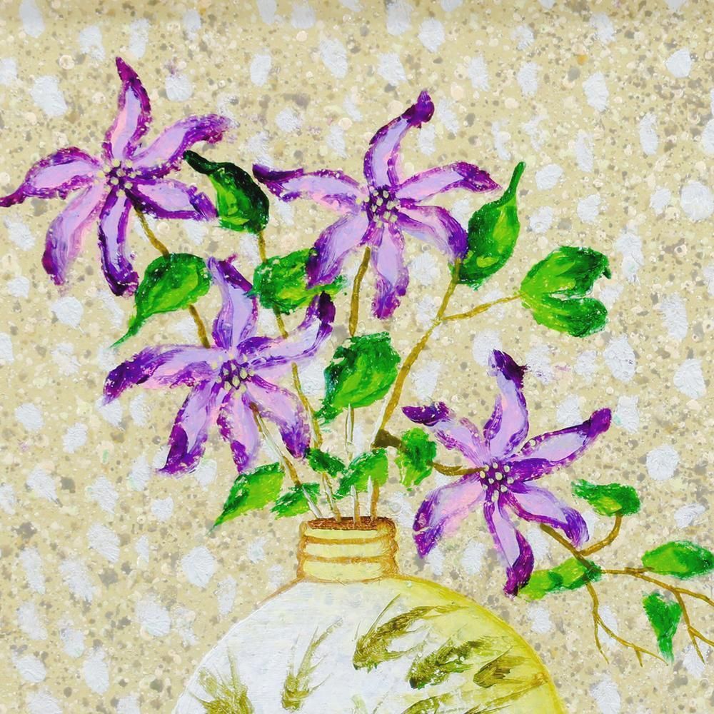 真作】【WISH】高橋綾 油彩 紫の花と果実が奏でる、静かな癒しの