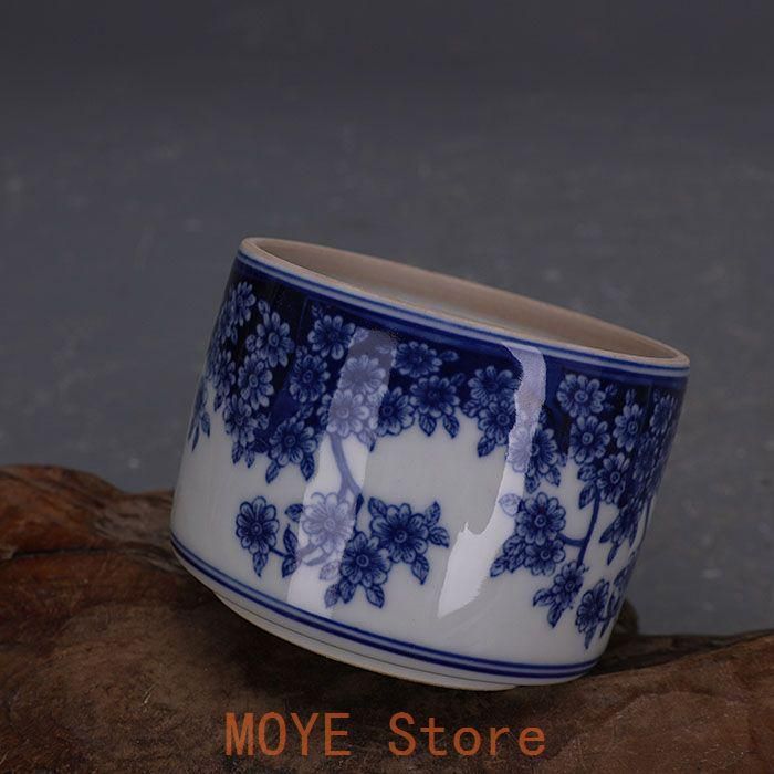 青花透かし彫り花鳥紋筒筒香炉 景徳鎮 陶磁器 装飾品 現代工芸品