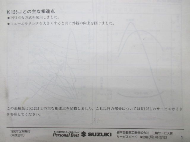 K125 サービスマニュアル S10 K125-391105～ スズキ 正規 中古 バイク