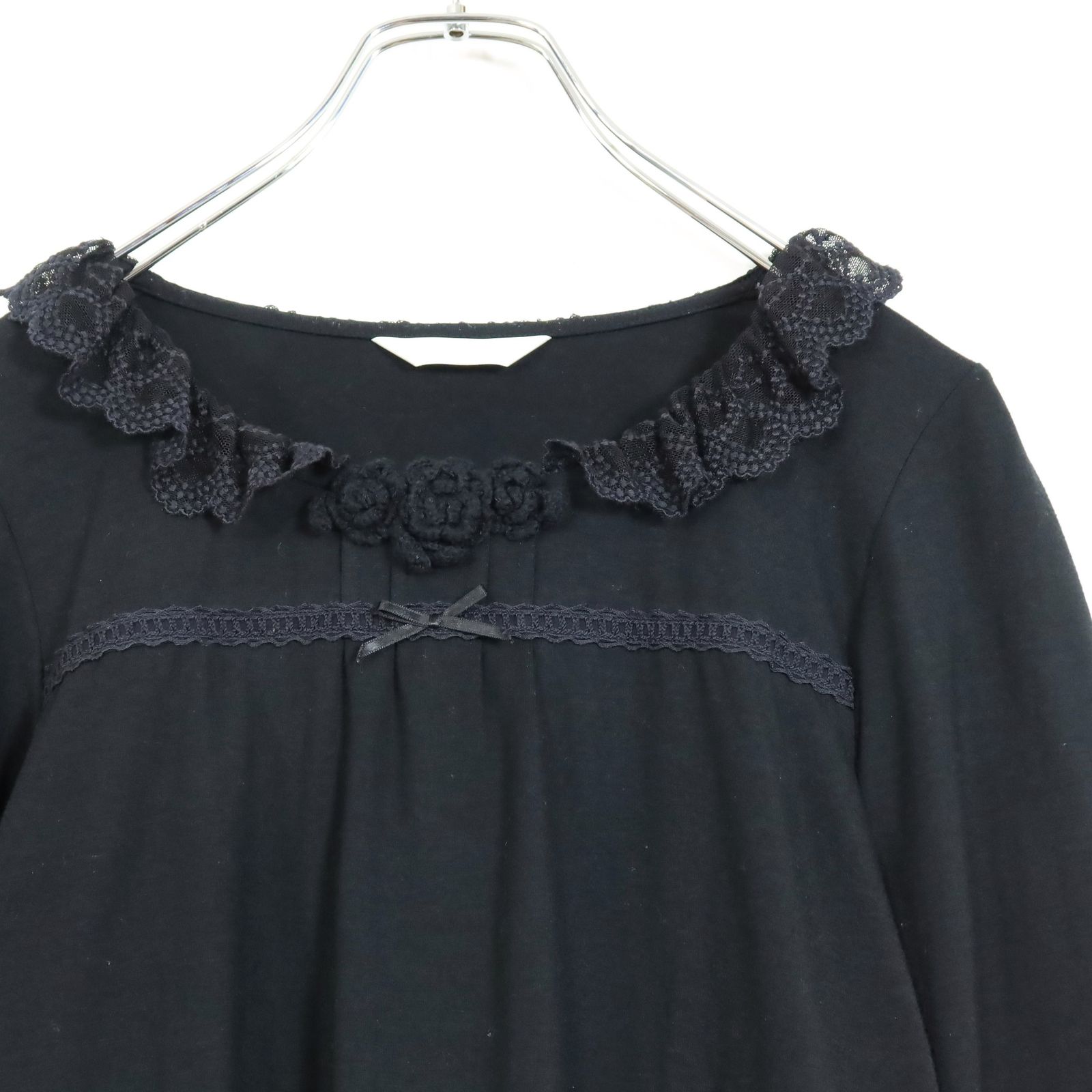 ピンクハウス☆リボン長袖Tシャツ ピコレース ドットチュールレース 