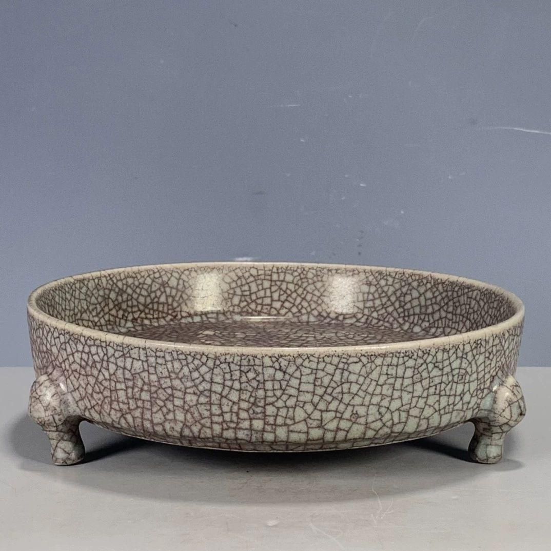 開片三足筆洗 文房 水盂 古文房具 装飾品 現代工芸品 美術品