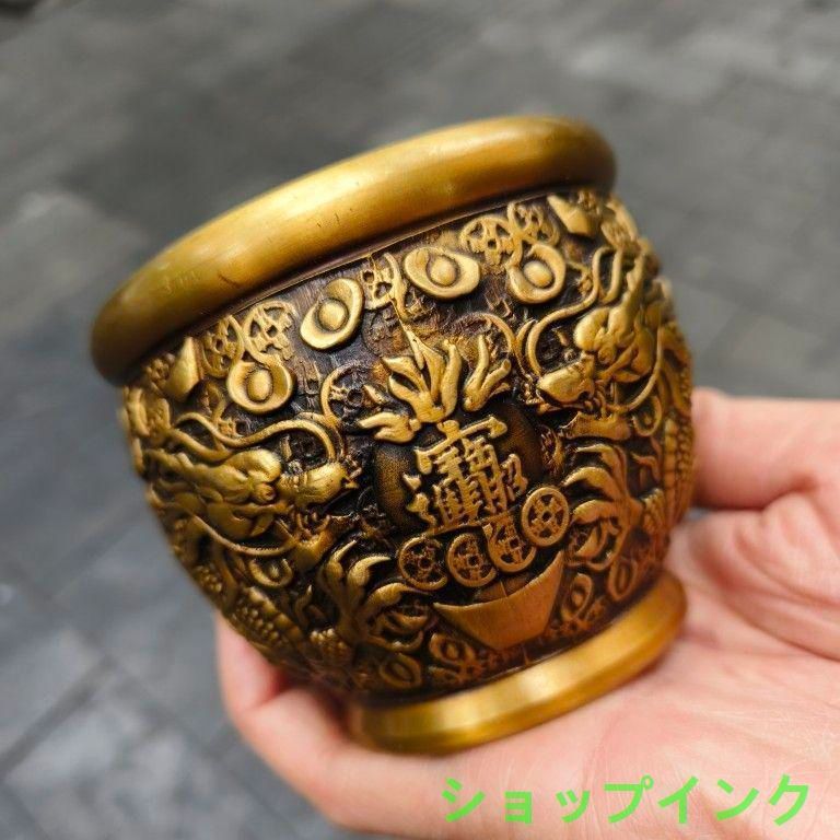 双竜 宝銅 かめを奪います 宝鉢 装飾品 現代工芸品美術品 置物