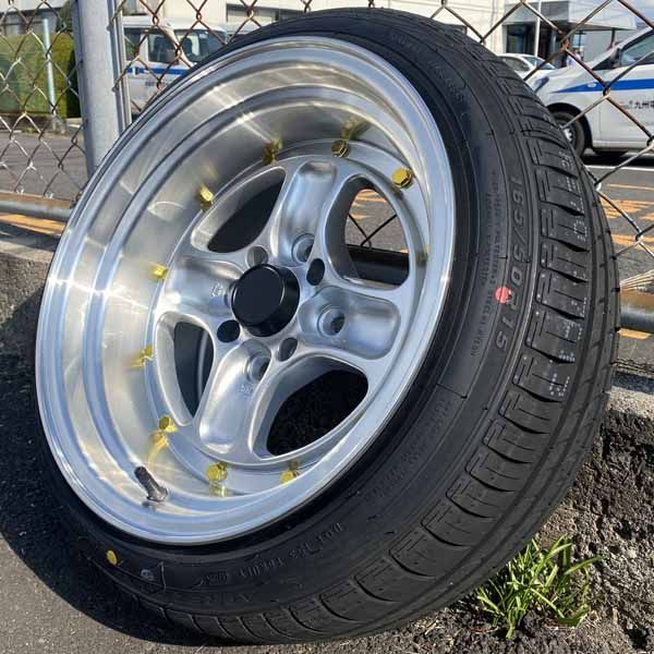 15インチ 8J ±0 PCD 100 114.3 4穴 タイヤホイール4本セット 165 50R15 165 55R15 軽 軽トラ 軽バン ローダウン車 旧車 深リム シルバー系 ゴールドビス