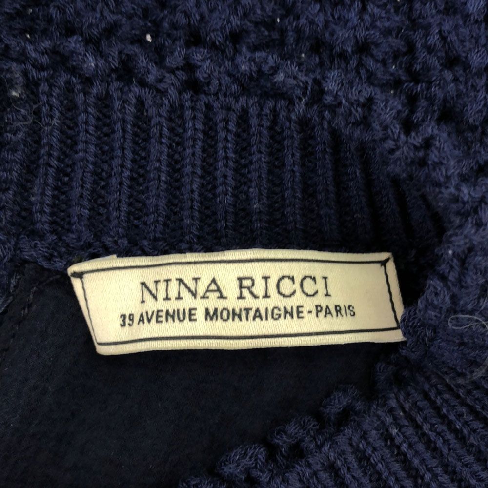 ニナリッチ イタリア製 ウールシルクブレンド 半袖 かぎ編み ニット S ネイビー NINA RICCI レディース ニナリッチ イタリア製 ウールシルクブレンド 半袖 かぎ編み ニット S