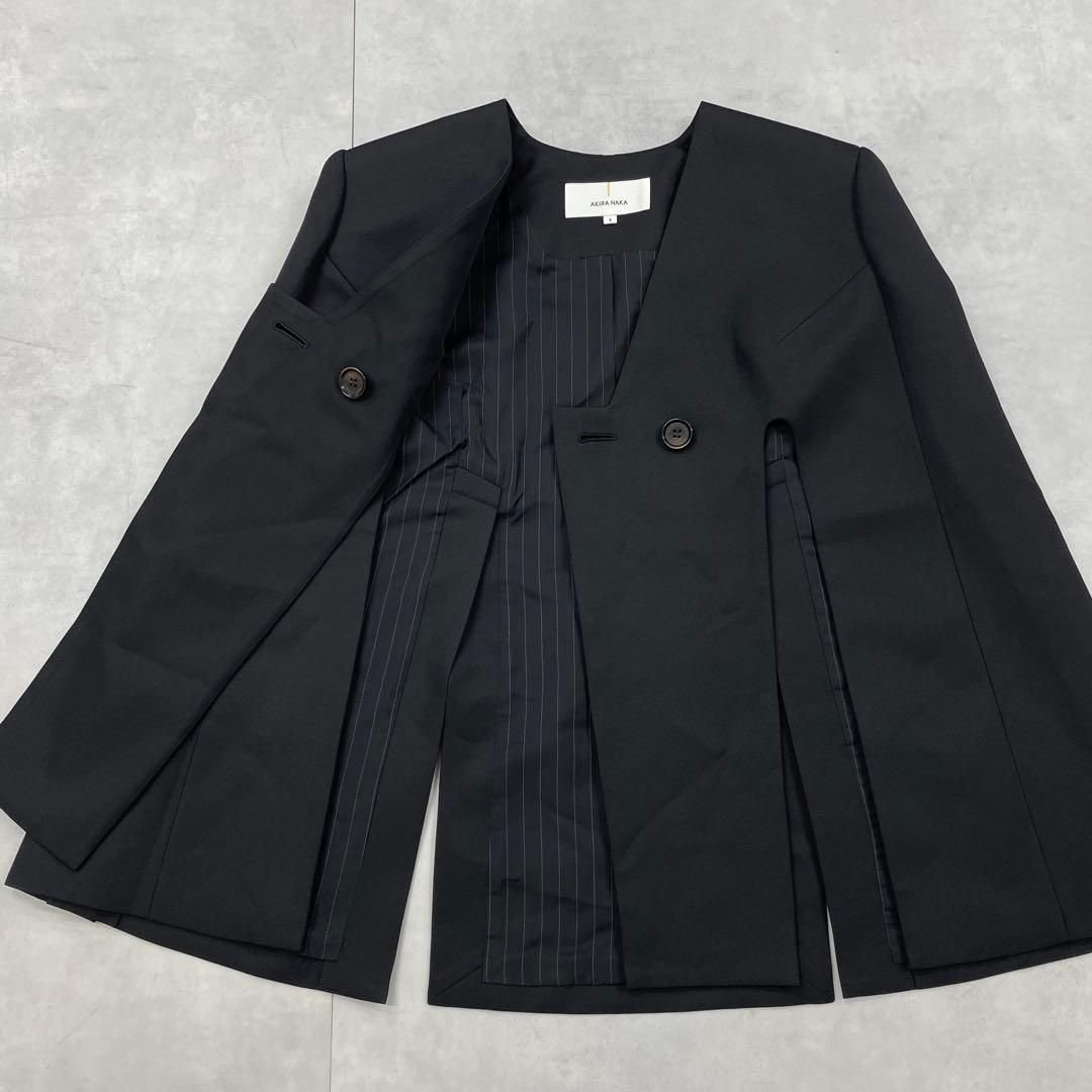 AKIRA NAKA アキラナカ ケープコート ポンチョ マントコート ウール シルク ノー 黒 サイズ１ SIROKUMA-CORPORATION_COM