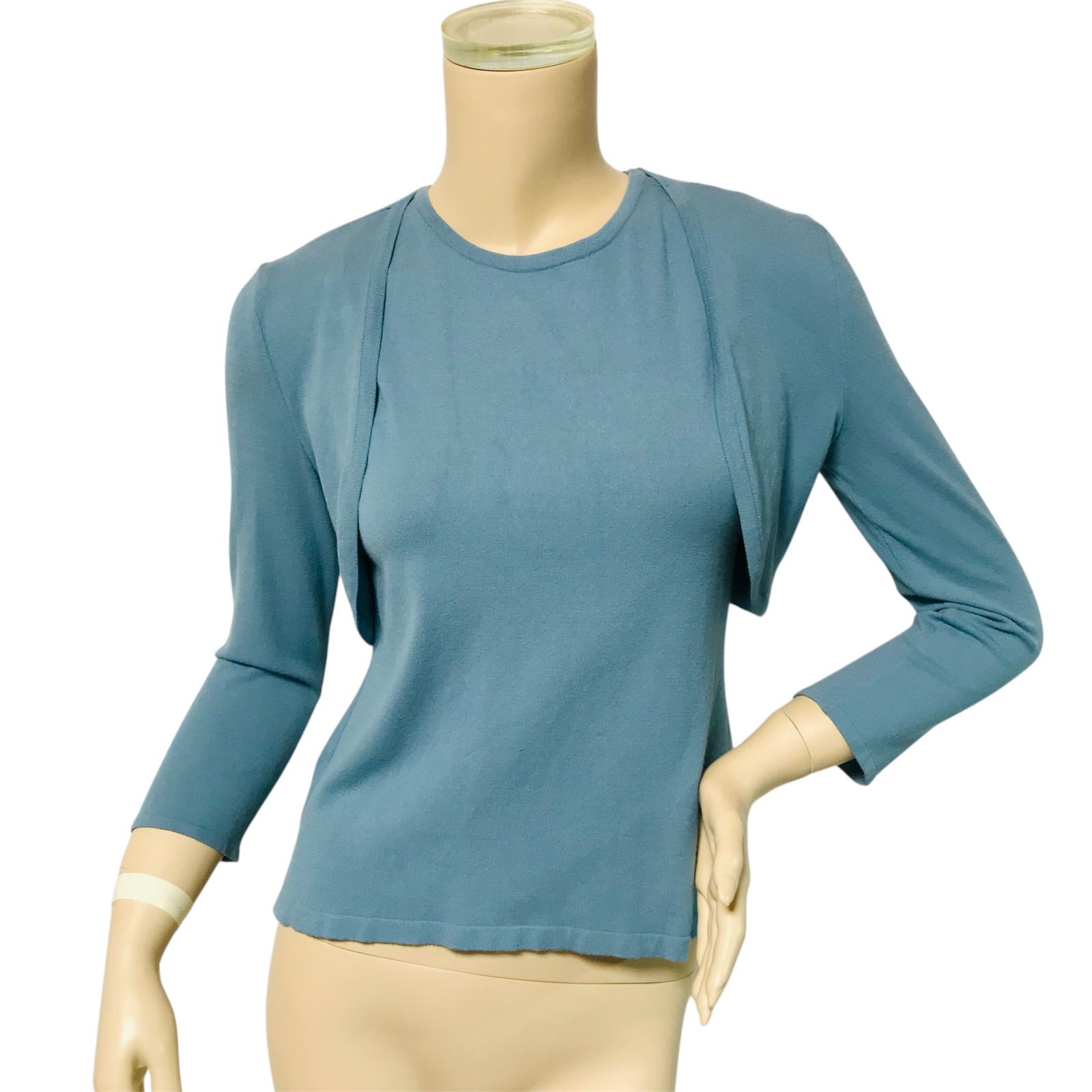 DAISY LIN for FOXEY デイジーリンフォクシー レディース ブラック刻印プレート付き 八分袖カーディガン ノースリーブ ニット アンサンブル 38 ボレロ トップス 秋冬物 カジュアル