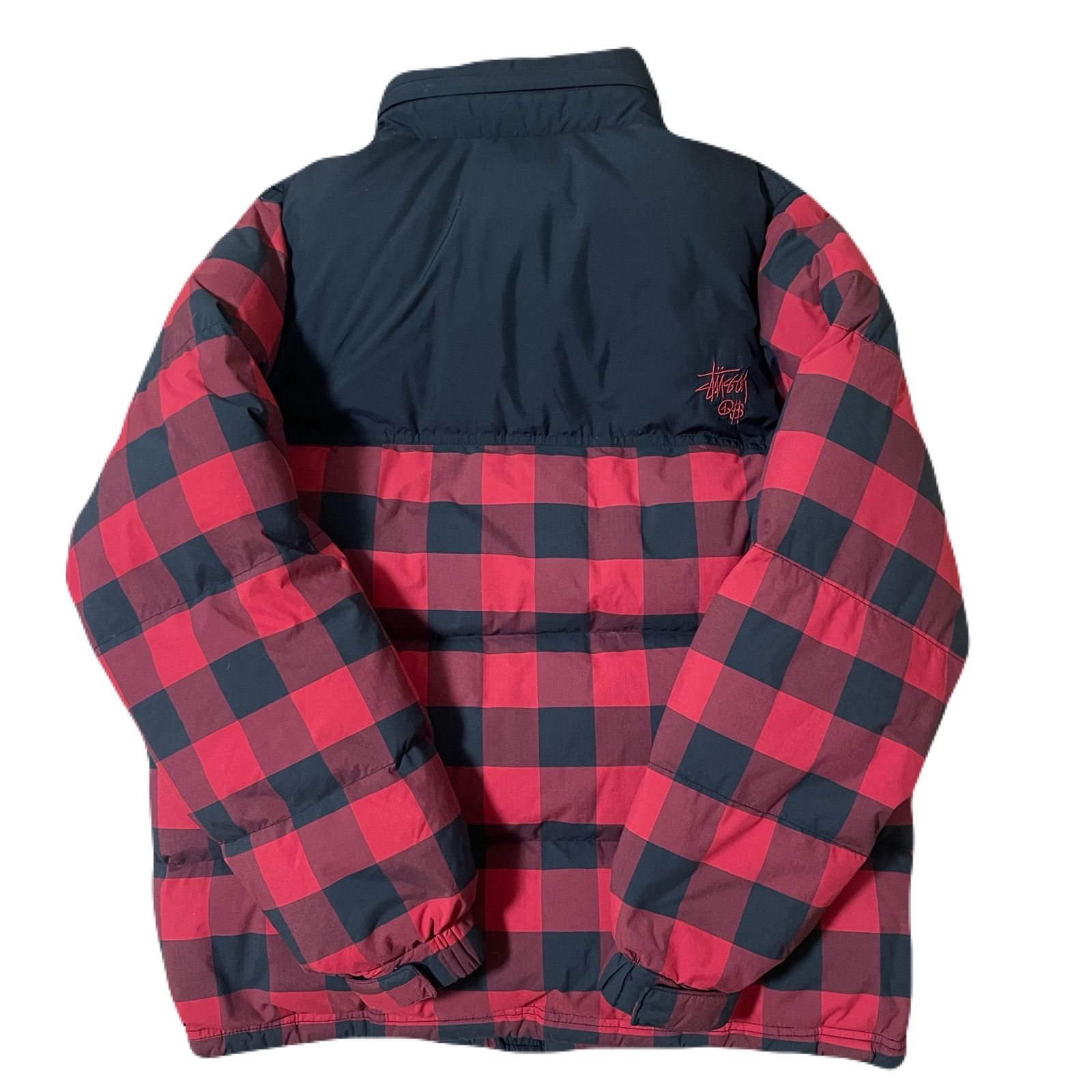 STUSSY 00s OLD ブロックチェック ダウンジャケット 両面刺繍ロゴ