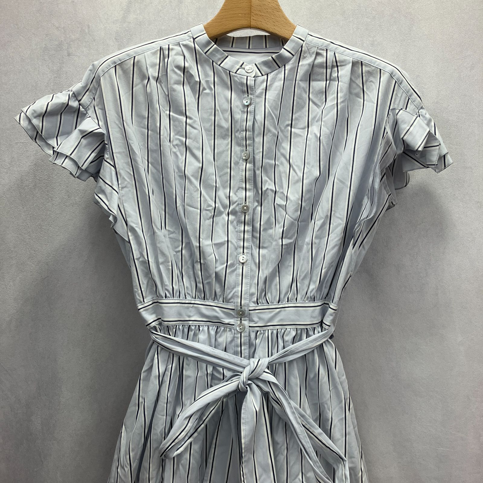 【美品✨】ANAYI❤️アナイ✨サイズ38✨ストライプワンピース✨日本製 ANAYI アナイ アソートシャツラッフルスリーブ ワンピース 38