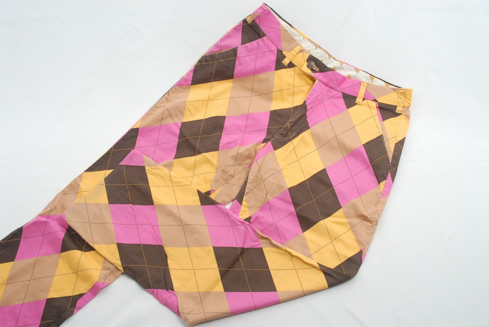 中古 メンズ ラウドマウス LOUDMOUTH パンツ 32インチ(L) オレンジ×ピンク×茶/アーガイル柄