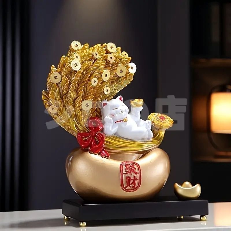 招き猫 猫 ネコ 大麦 ゴールド 金 置物 オブジェ スピリチュアル 瞑想 禅 幸運 開運 浄化 幸運 開運 厄除け 御守 招福 癒し インテリア 寝室